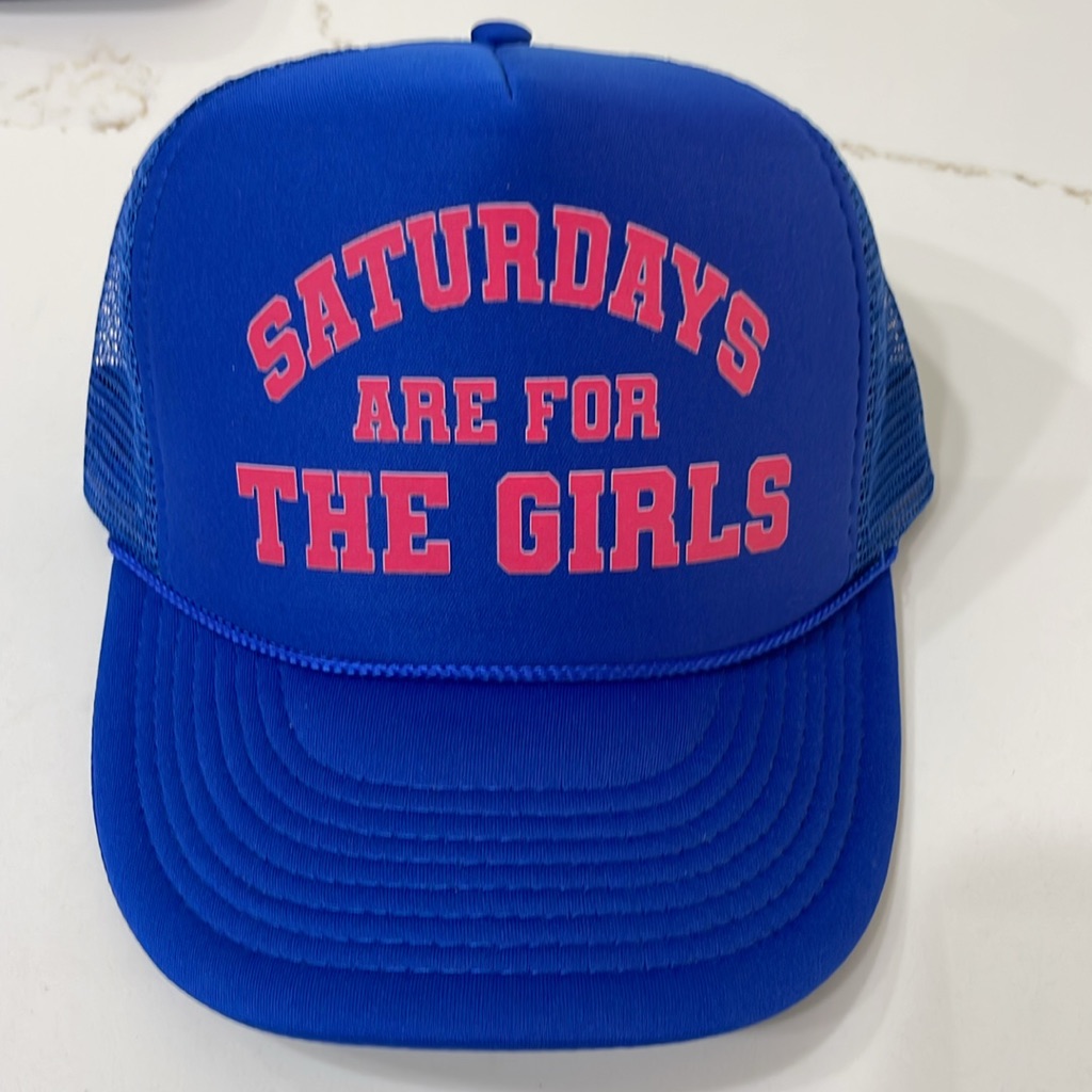 Nwt Saturdays Are For The Girls Blue Trucker Hat With Pink Lettering